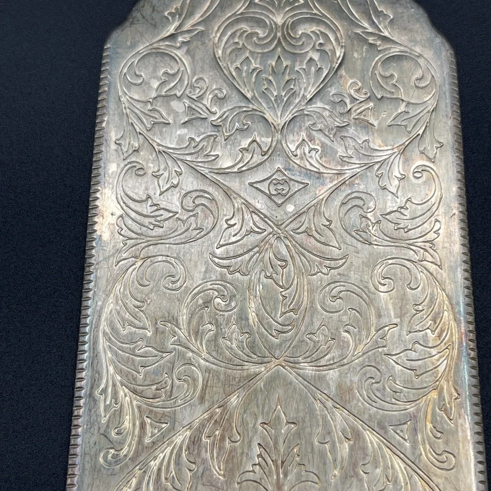 Vintage Italy‎ Silverplate Serrated Cake Server Square Dessert Server Engraved